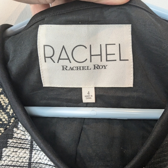 RACHEL ROY Women Blazer Size 4 Beige And Black Side Zipper Geometric Pattern - Picture 5 of 13
